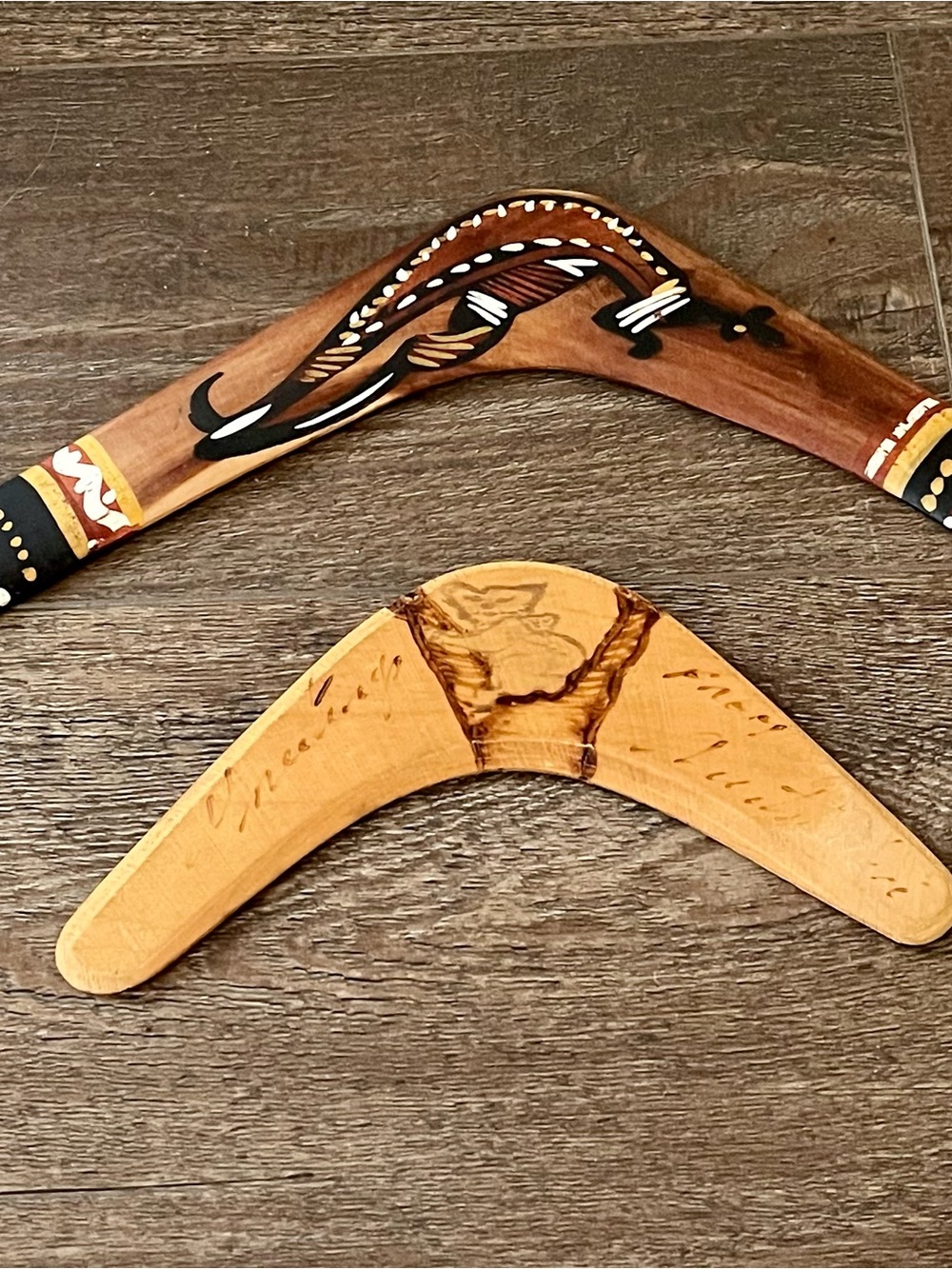 Hand-Painted Aboriginal Style Wooden Boomerang - Brown & Tan from Australia - Picture 9 of 9